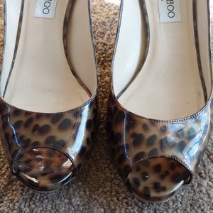Jimmy Choo leopard open toe kitten heels